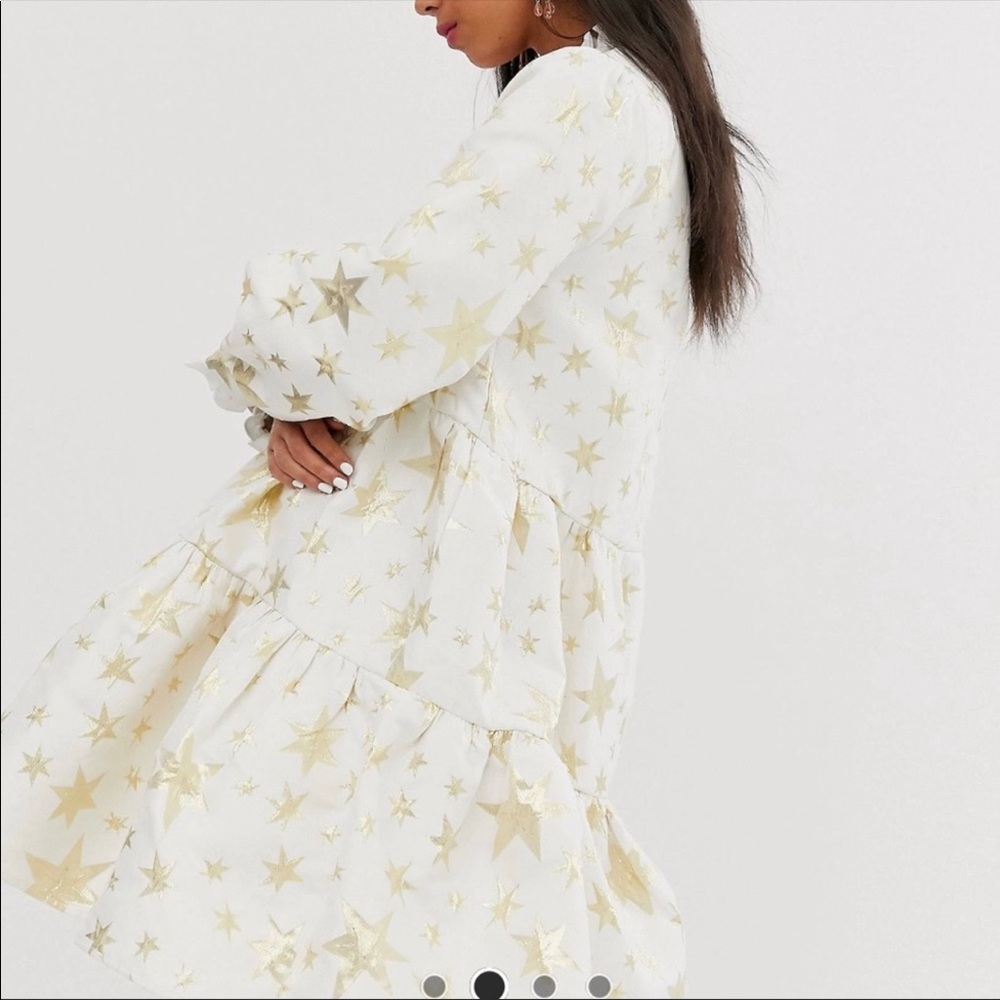 Sister jane tiered dress in gold star jacquard